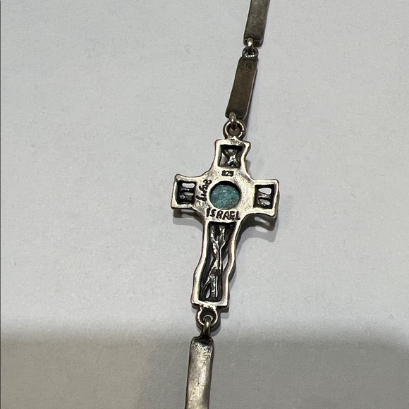 Sterling Silver Cross Bracelet with Turquoise Accent - Picture 6 of 8